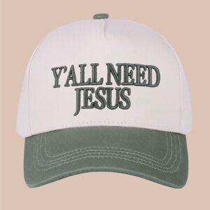 White and Green Cap with Embroidery